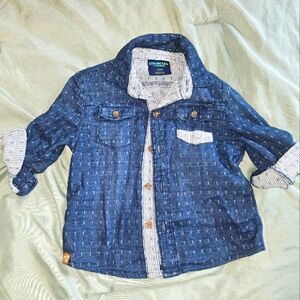 Oshkosh button up shirt in denim color with button sleeves in 18m